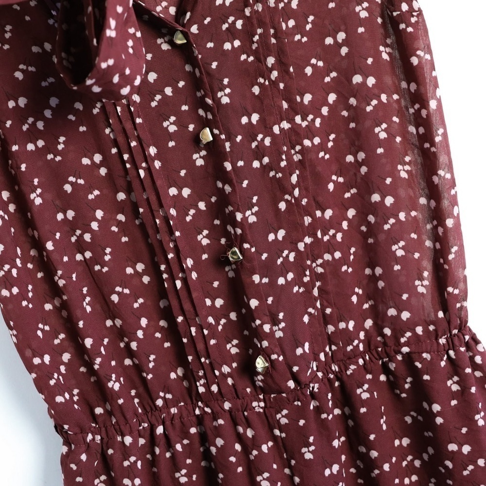 River Island jumpsuit floral print bohemian wide leg neck tie maroon wine UK 8 4 - Picture 8 of 11